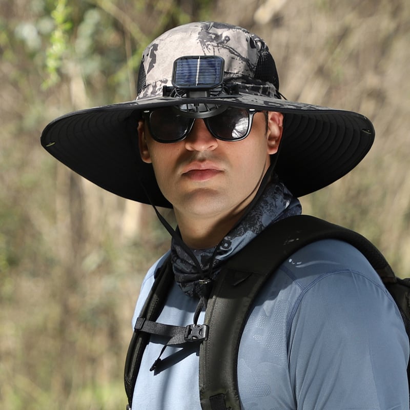 š„LAST DAY 49% OFF - Wide Brim Solar Fan Outdoor Fishing Hat-Solar & USB Charging