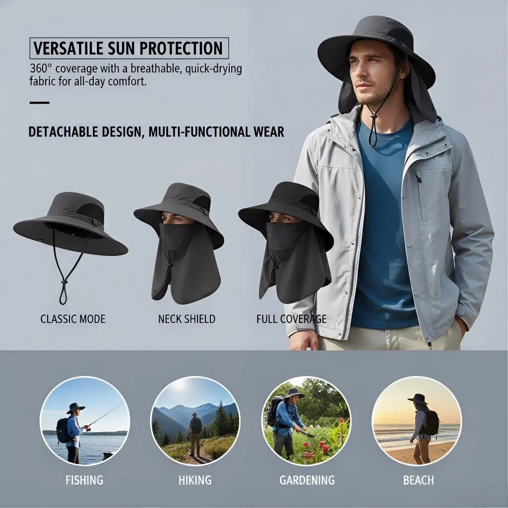 🌞 UPF 50+ Sun Hat with Neck Flap for Men & Women – Wide Brim UV Protection Hiking, Fishing & Safari Hat