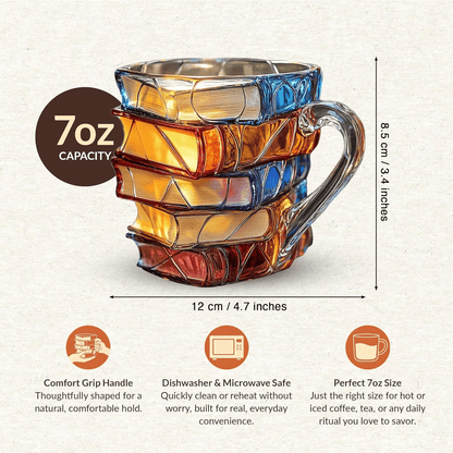 Artisan Stained Glass Book Stack Mug - Handcrafted Elegance Meets Your Favorite Reading Ritual📚