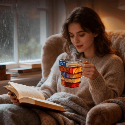 Artisan Stained Glass Book Stack Mug - Handcrafted Elegance Meets Your Favorite Reading Ritual📚