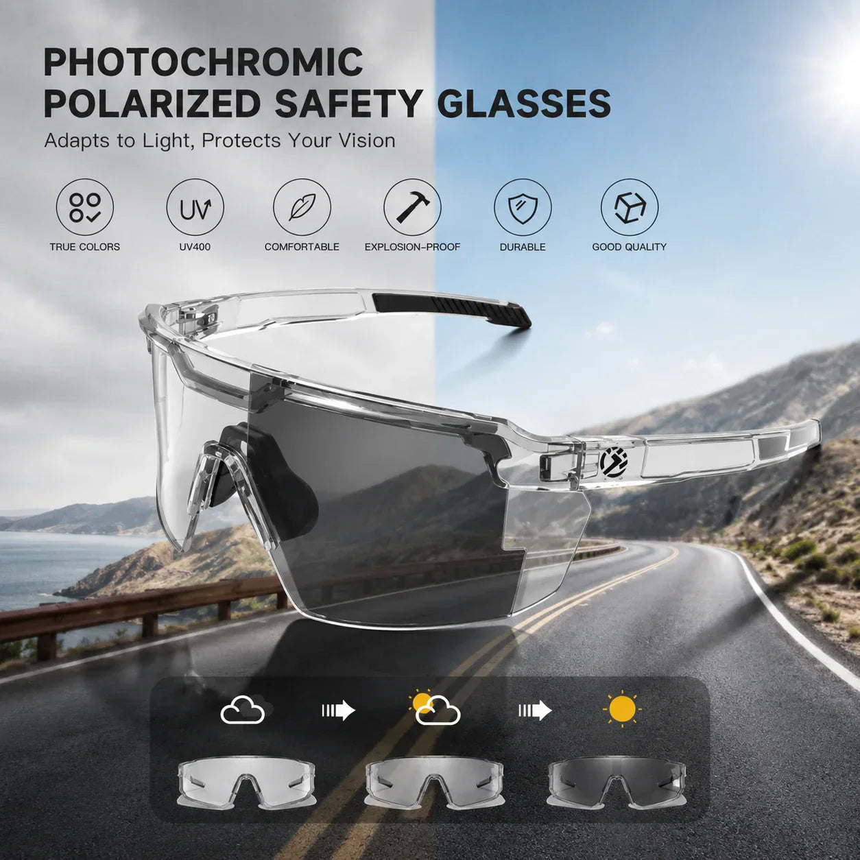 Pryxo™☀️UV400 Adaptive Photochromic Safety Glasses