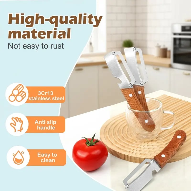 Wooden-Handled Stainless Steel Sharp Peeler