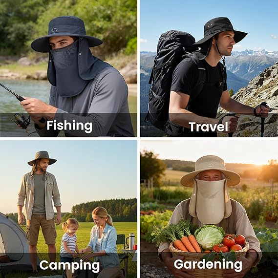 🌞 UPF 50+ Sun Hat with Neck Flap for Men & Women – Wide Brim UV Protection Hiking, Fishing & Safari Hat
