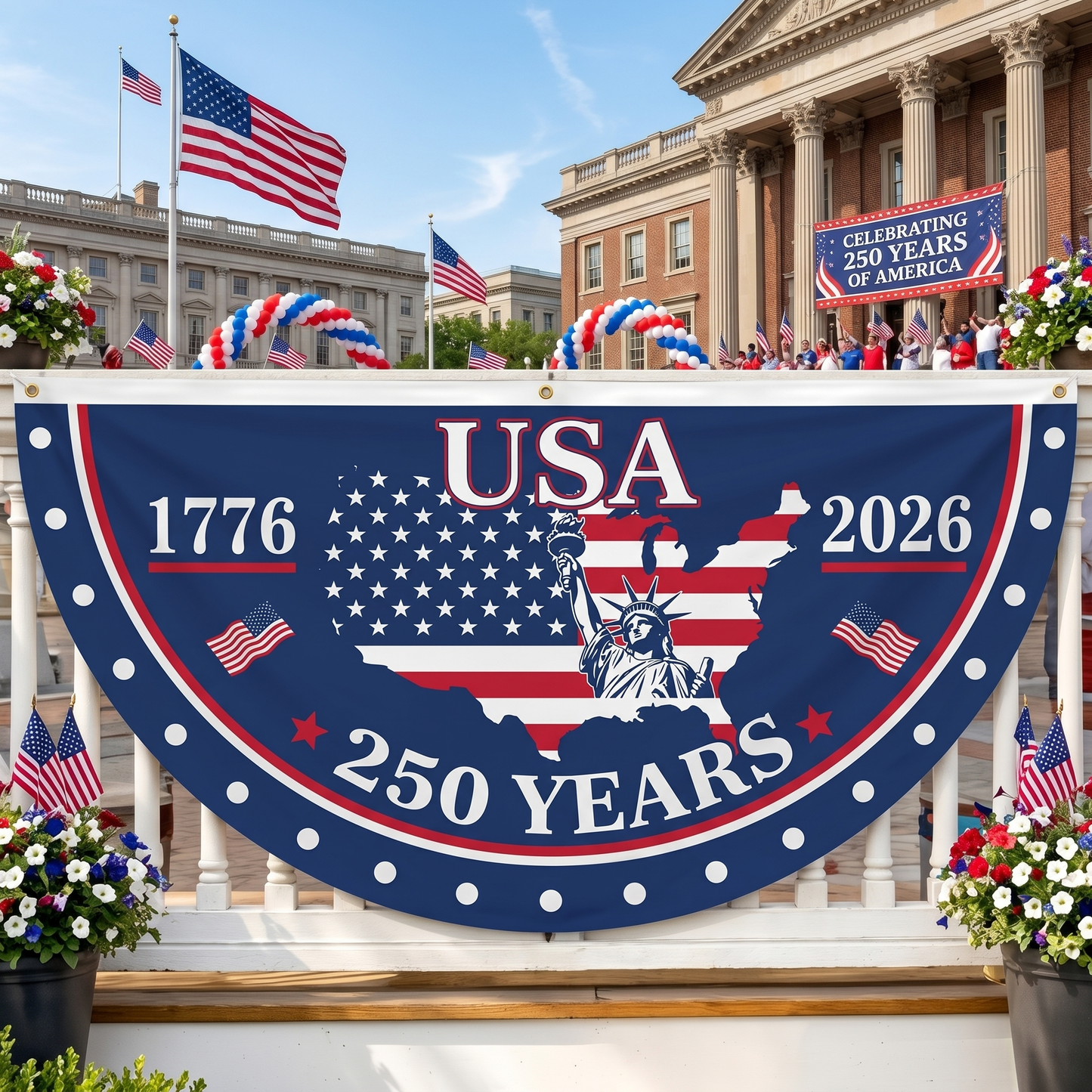 🗽USA 250th Anniversary Flag Half Round Banner🦅