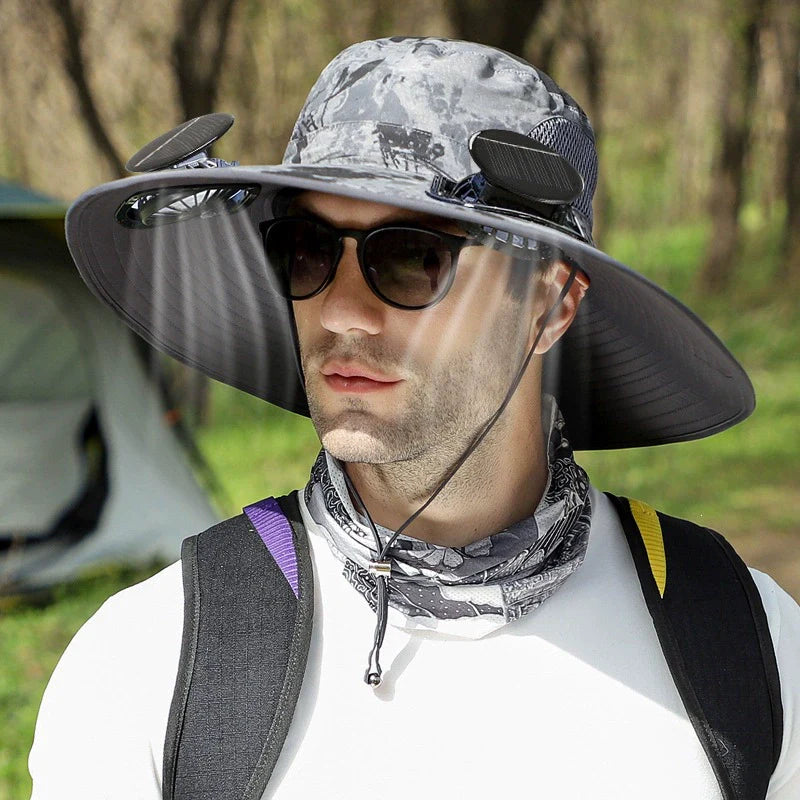 🔥LAST DAY 49% OFF - Wide Brim Solar Fan Outdoor Fishing Hat-Solar & USB Charging