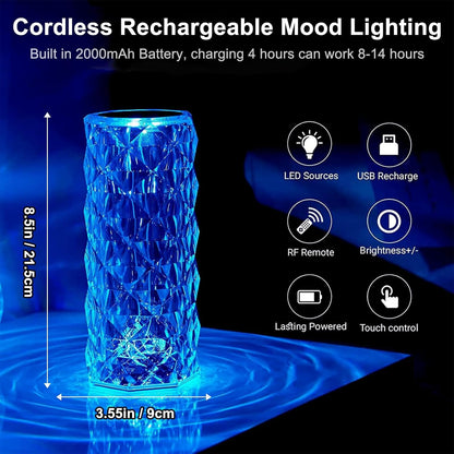 🔥 LAST DAY 49% OFF-✨16 Color Rose Crystal Diamond LED Table Lamp