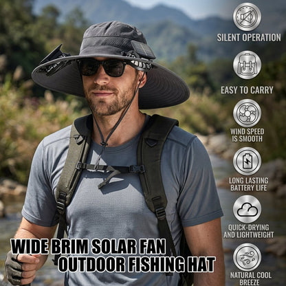 🔥LAST DAY 49% OFF - Wide Brim Solar Fan Outdoor Fishing Hat-Solar & USB Charging
